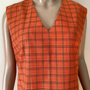 Vintage 60s mod go go orange and green sleeveless V-neck dress size medium